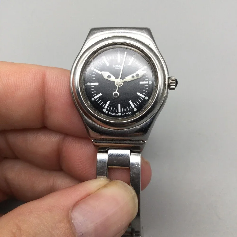 Vintage Swatch Irony Frivole Womens Watch 24mm Black Stainless New Battery 6.25